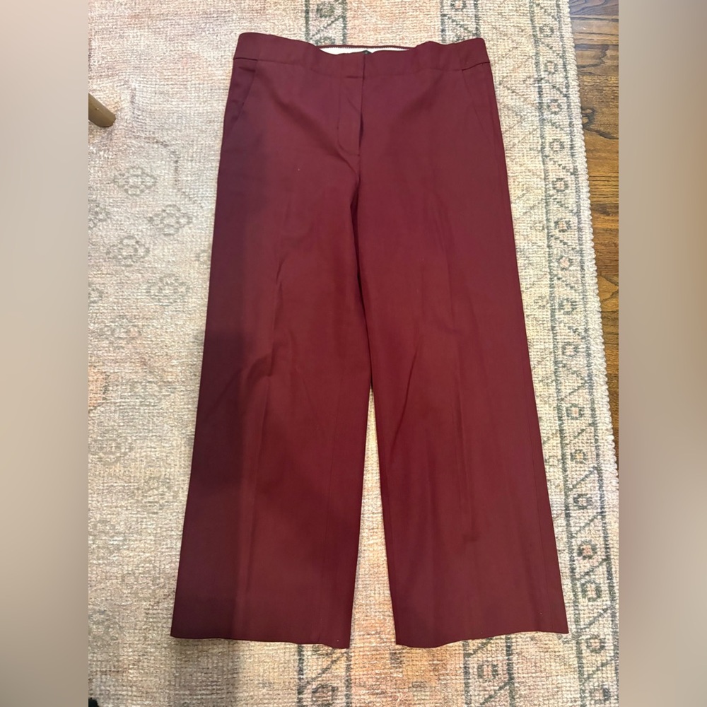 J. Crew Wide-Leg Pants in Deep Burgundy